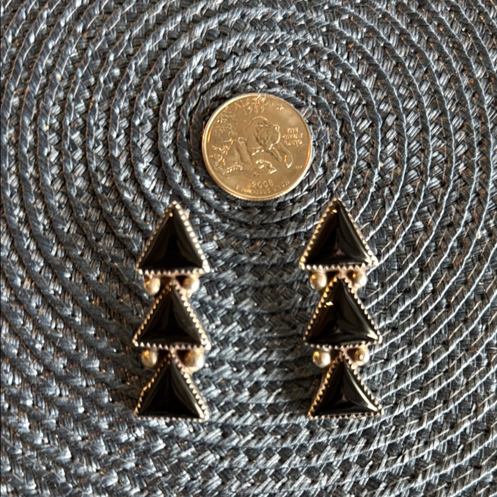 Elegant Black and Silver Triangle Earrings